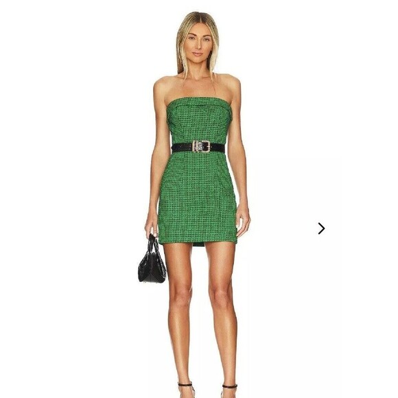 Lovers + Friends Dresses & Skirts - Lovers and Friends Dress Womens Medium Kelly Green Black Houndstooth Avery Mini